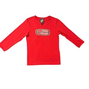 Vintage Y2K Coogi Australia Sport Red Long Sleeve V Neck T Shirt Kids Size M NEW